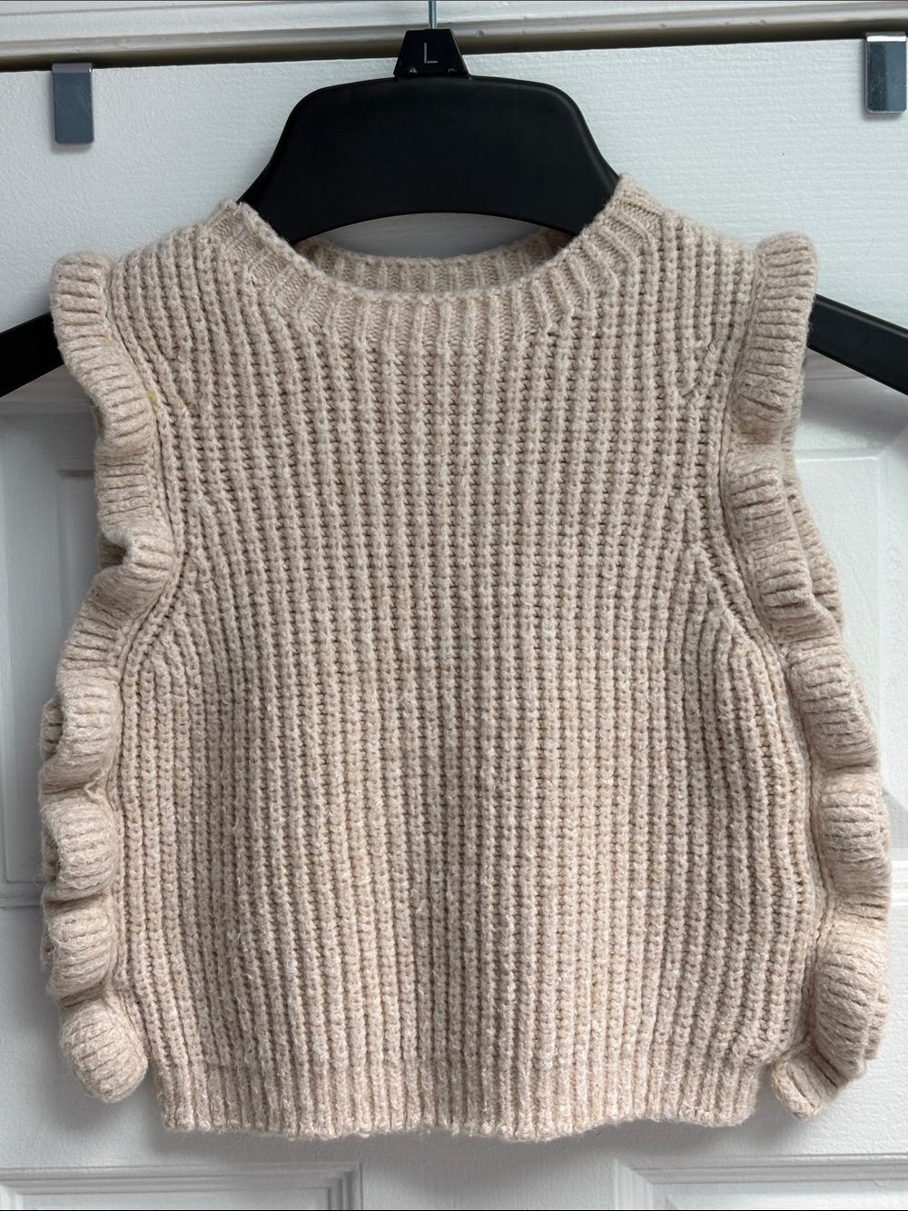 Zara Kids Girl Ruffle Knit Sweater Vest Oatmeal Ecru Beige Size 12-18 Months !